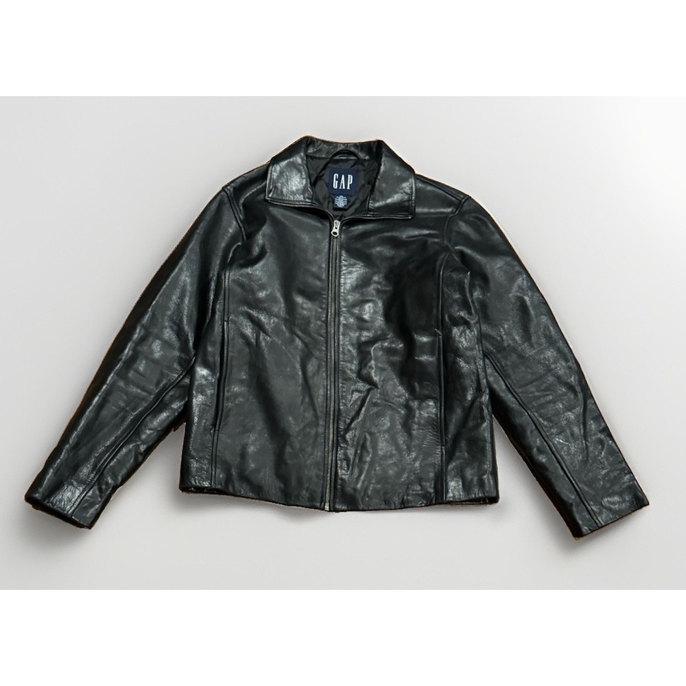 Vintage GAP Men's Heavy Leather Motorcycle Jacket Yeezy Kanye West XS Y2K Rare